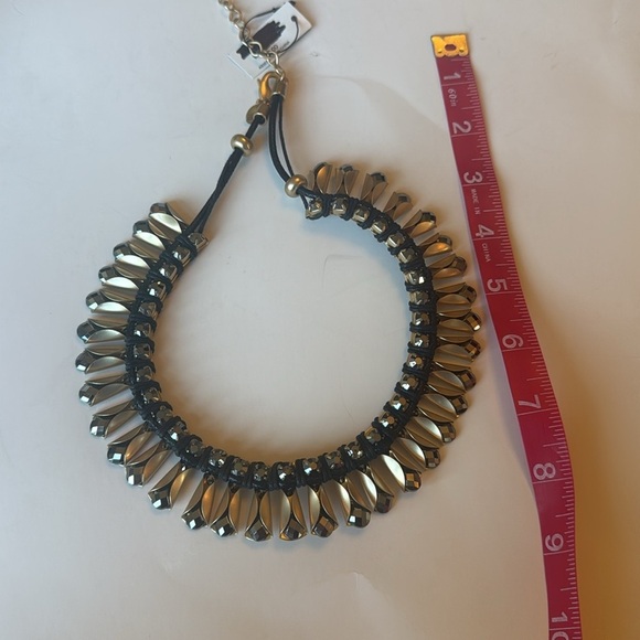 NWT Chicos Rhinestone and Leather Gold and Black statement Necklace - Picture 6 of 7
